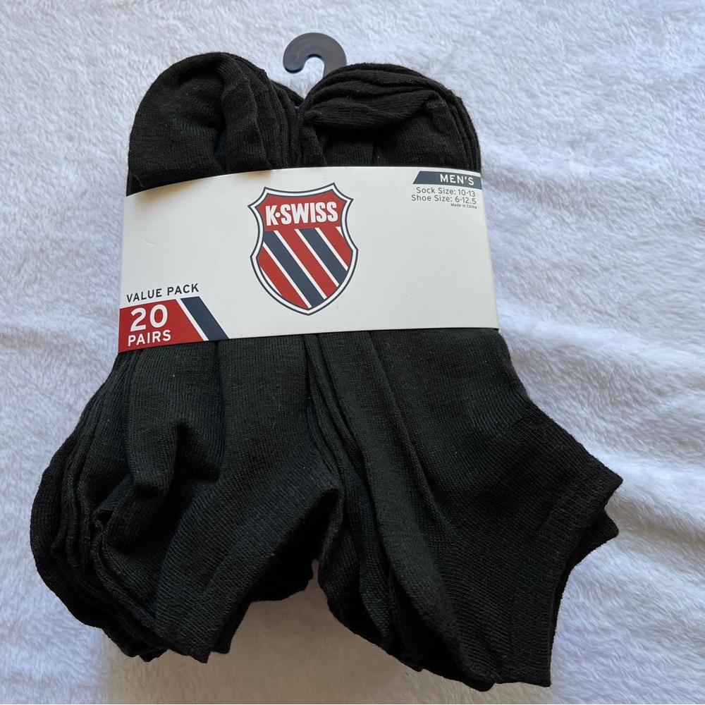 K-Swiss Men's Black Socks - 20 Pairs Low Cut